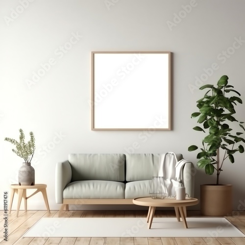 blank frame mockup on the wall in the cozy living room