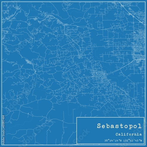 Blueprint US city map of Sebastopol, California. photo