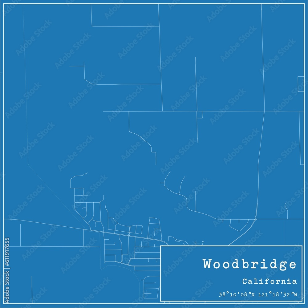 Fototapeta premium Blueprint US city map of Woodbridge, California.