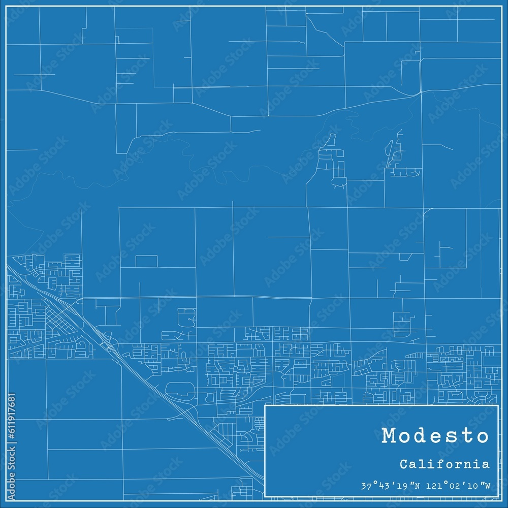 Fototapeta premium Blueprint US city map of Modesto, California.