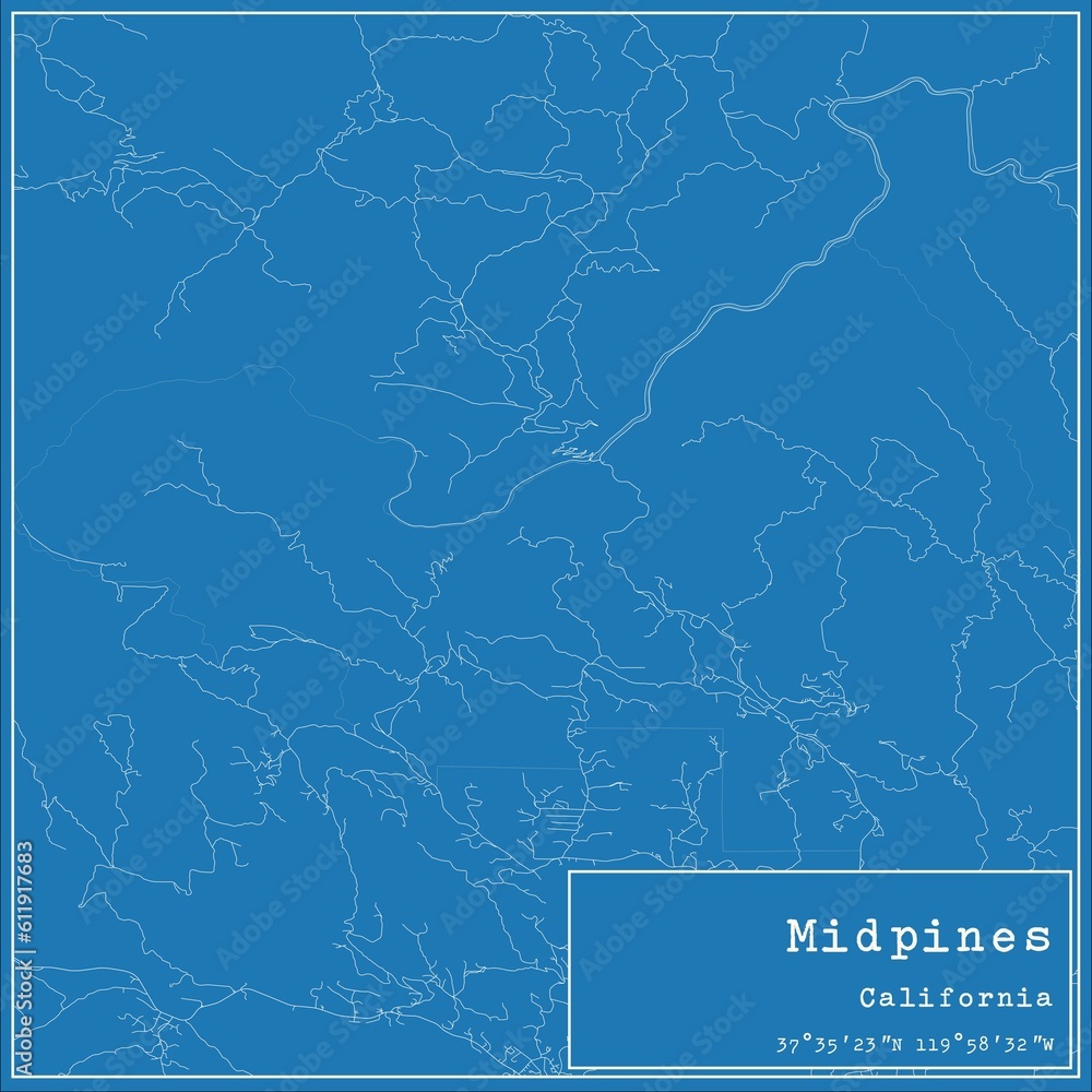 Blueprint US city map of Midpines, California. - obrazy, fototapety, plakaty 