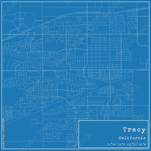 Blueprint US city map of Tracy, California.