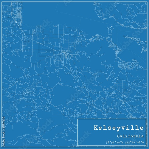 Blueprint US city map of Kelseyville, California. photo