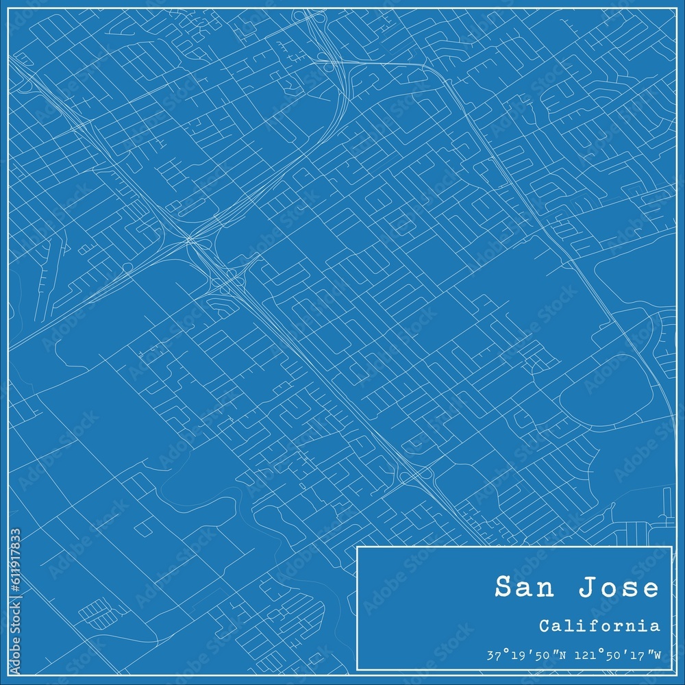 Blueprint US city map of San Jose, California. Blueprint US city map of San Jose, California.