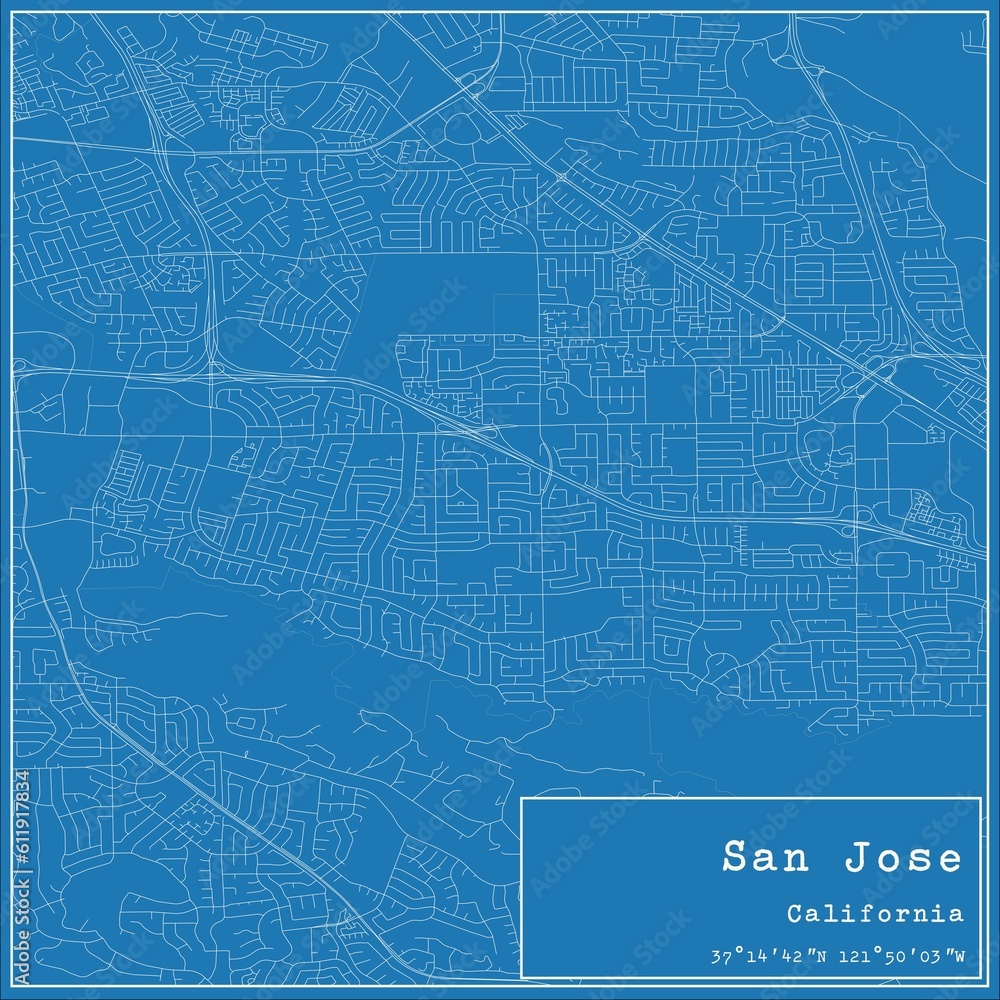 Fototapeta premium Blueprint US city map of San Jose, California.