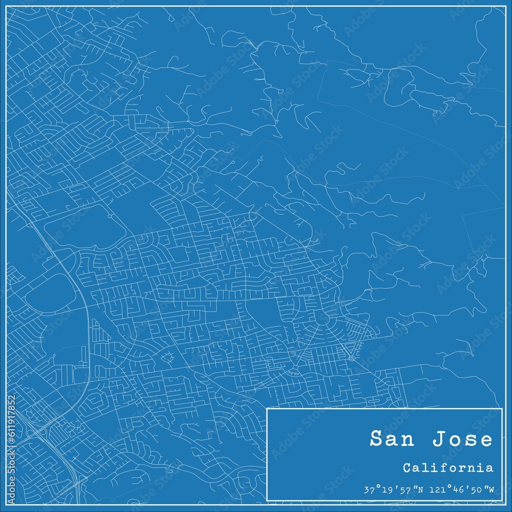 Blueprint US city map of San Jose, California.
