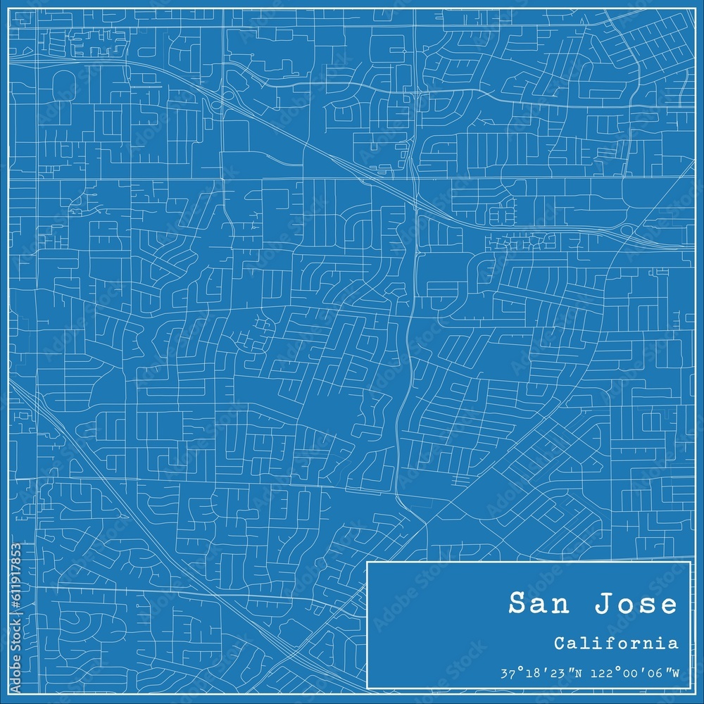 Blueprint US city map of San Jose, California. Blueprint US city map of San Jose, California.