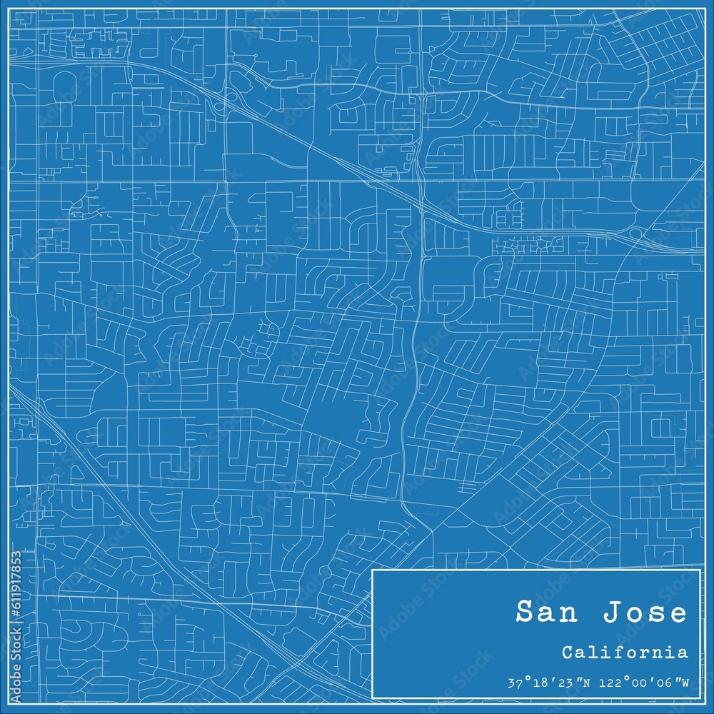 Blueprint US city map of San Jose, California.