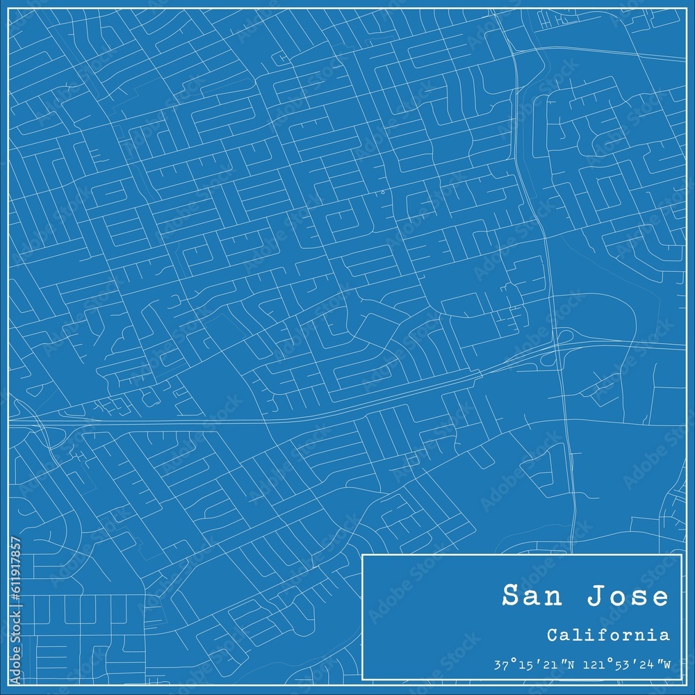 Fototapeta premium Blueprint US city map of San Jose, California.