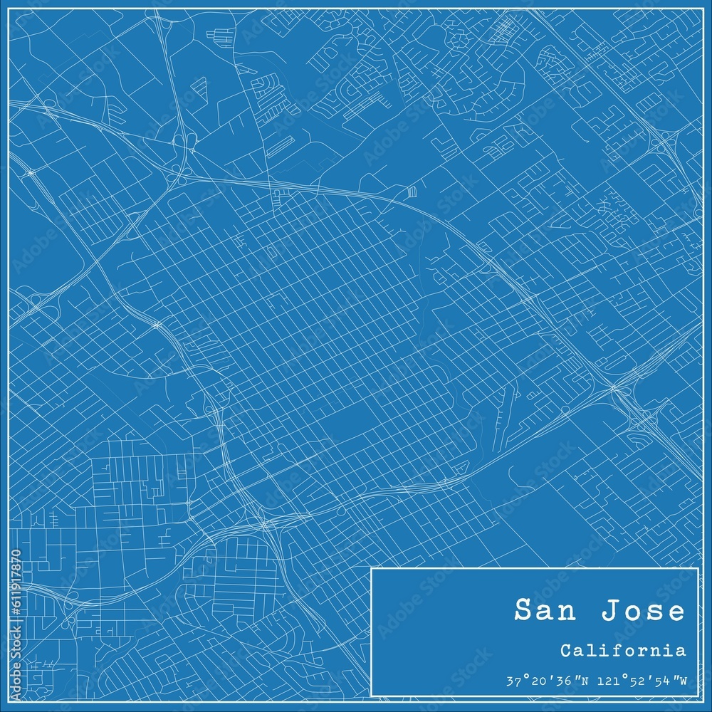 Blueprint US city map of San Jose, California. Blueprint US city map of San Jose, California.