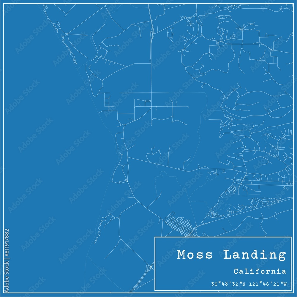 Blueprint US city map of Moss Landing, California.