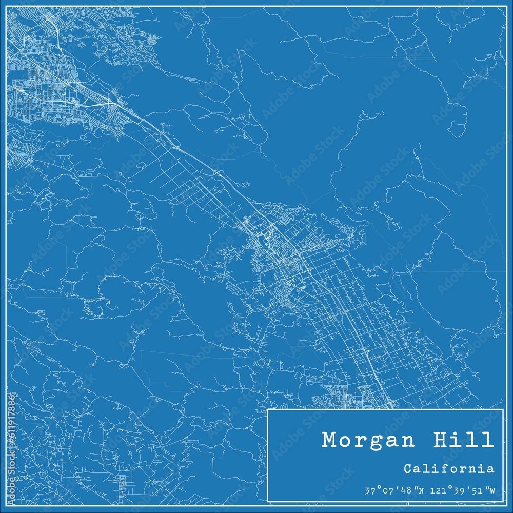 Blueprint US city map of Morgan Hill, California.