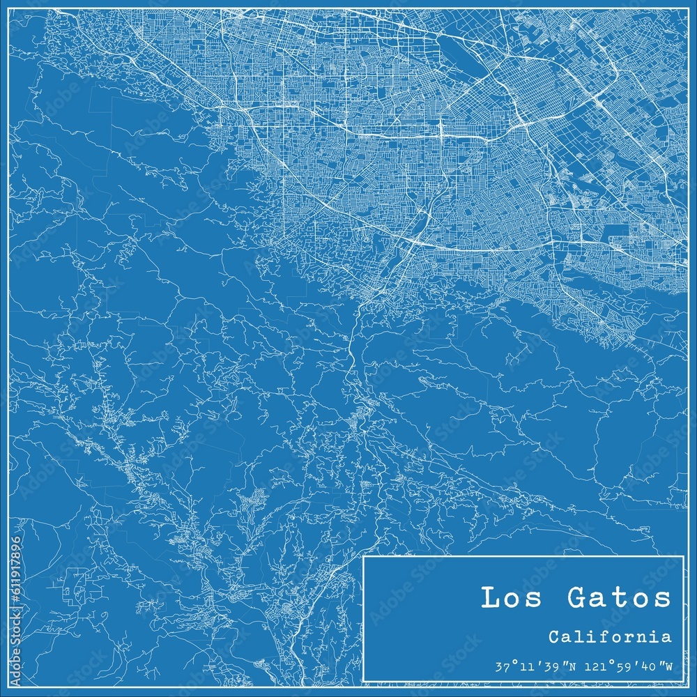 Blueprint US city map of Los Gatos, California.