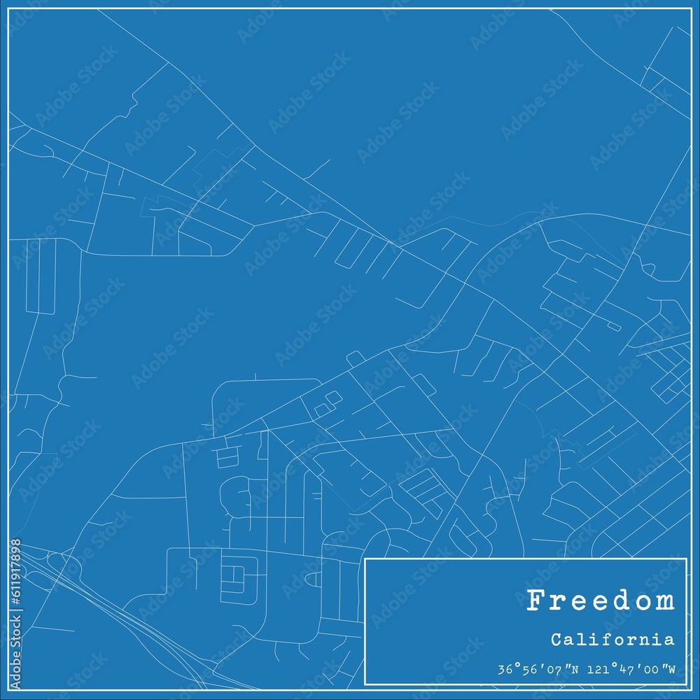 Blueprint US city map of Freedom, California.