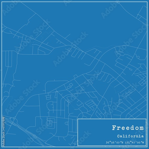 Blueprint US city map of Freedom, California.