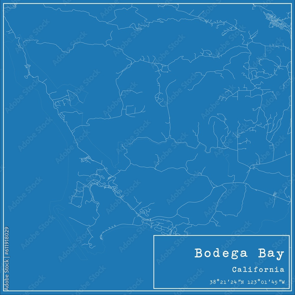 Blueprint US city map of Bodega Bay, California. Blueprint US city map of Bodega Bay, California.