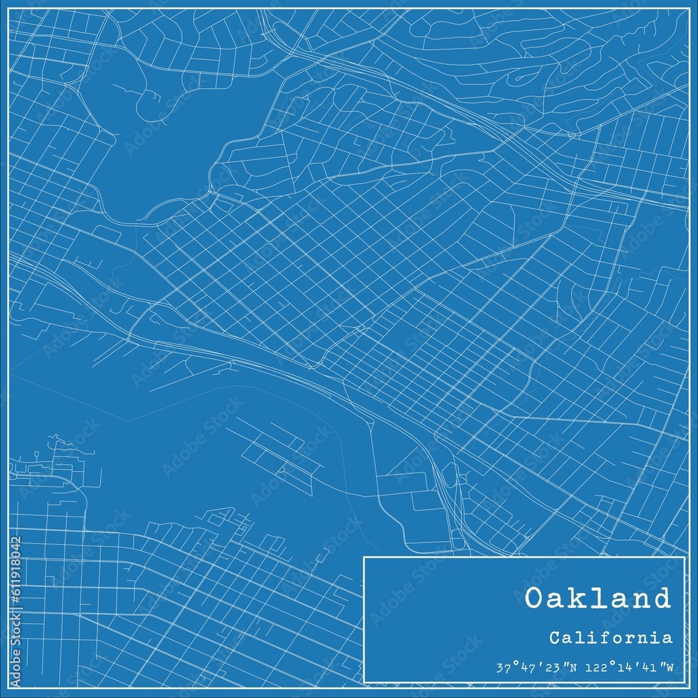 Blueprint US city map of Oakland, California.