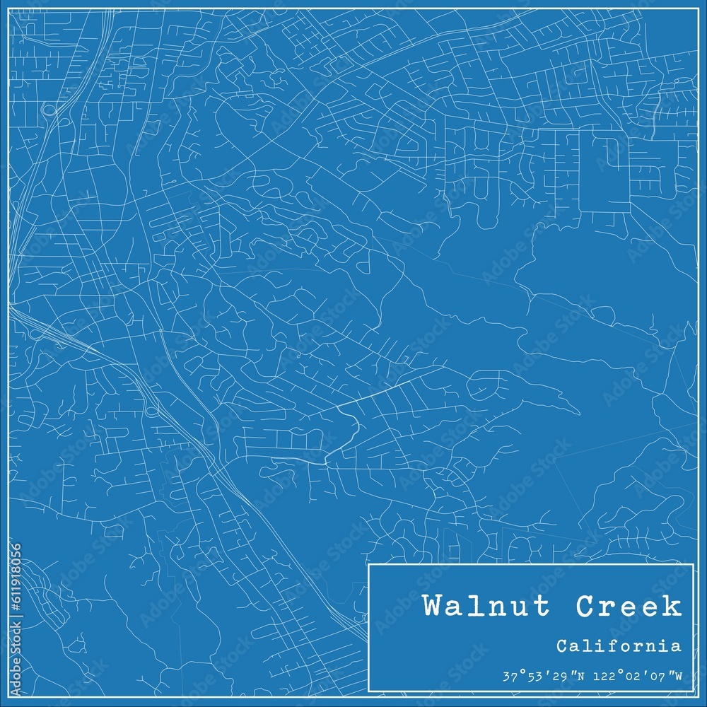 Blueprint US city map of Walnut Creek, California.