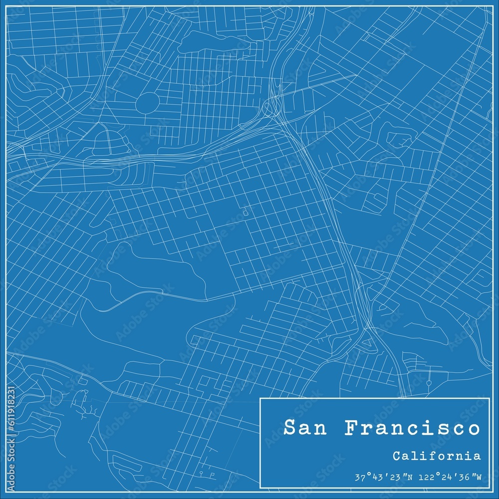 Fototapeta premium Blueprint US city map of San Francisco, California.