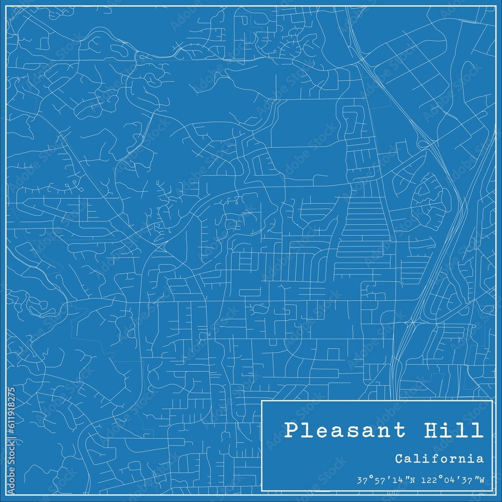 Fototapeta premium Blueprint US city map of Pleasant Hill, California.