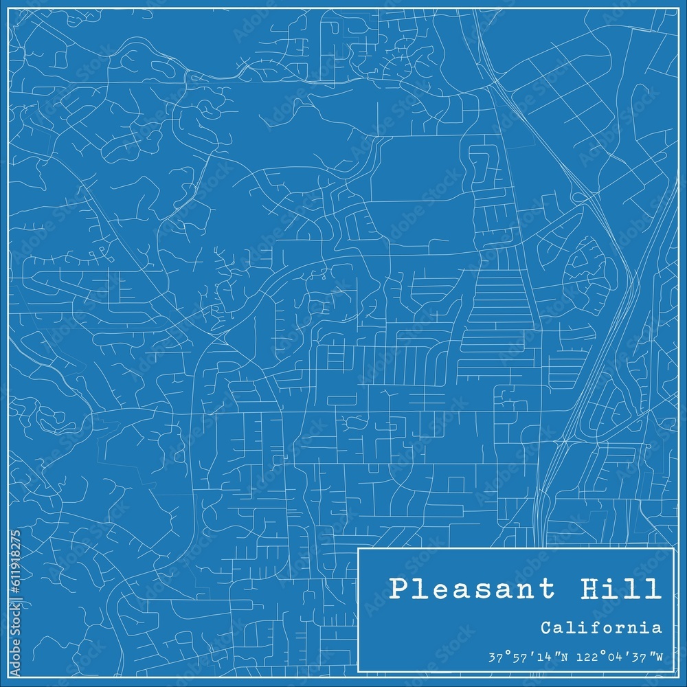 Blueprint US city map of Pleasant Hill, California.