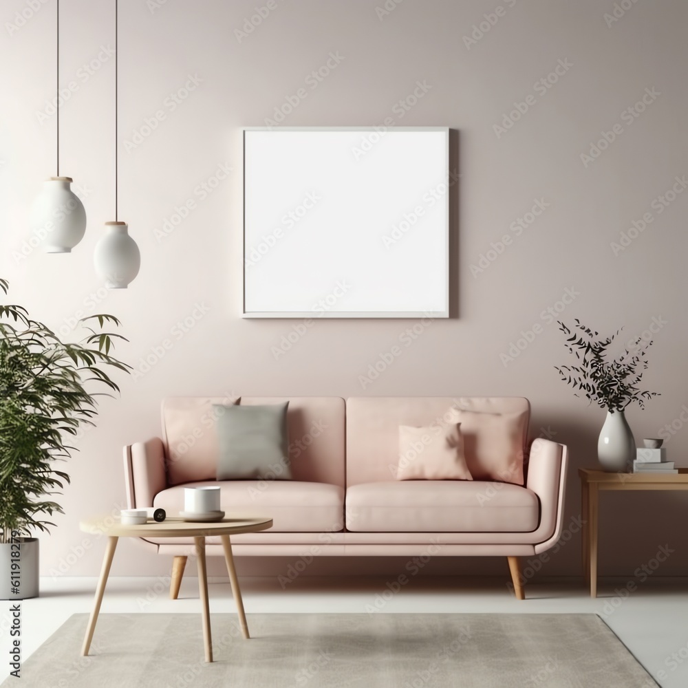 blank frame mockup on the wall in the cozy living room blank frame mockup on the wall in the cozy living room
