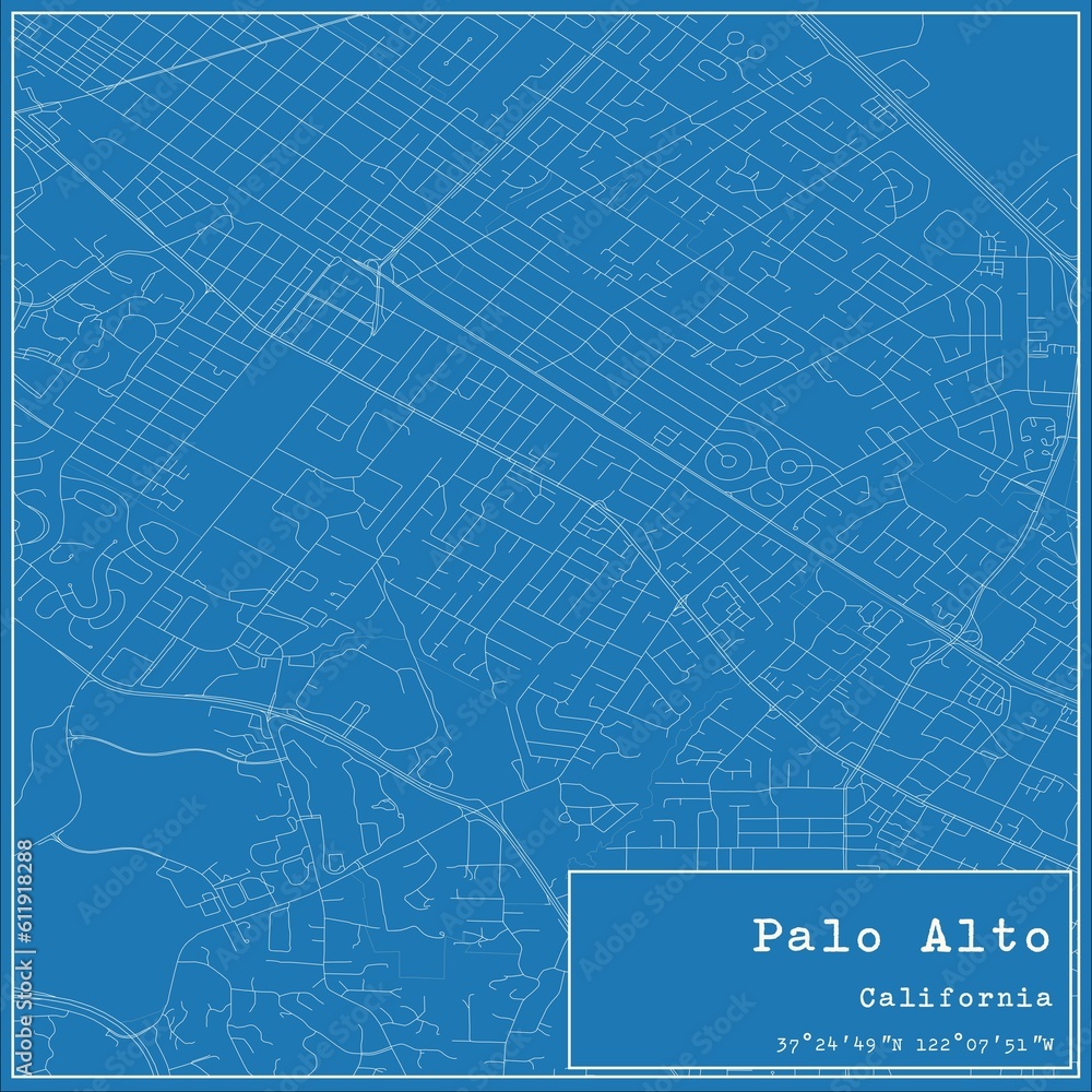 Blueprint US city map of Palo Alto, California. - obrazy, fototapety, plakaty 