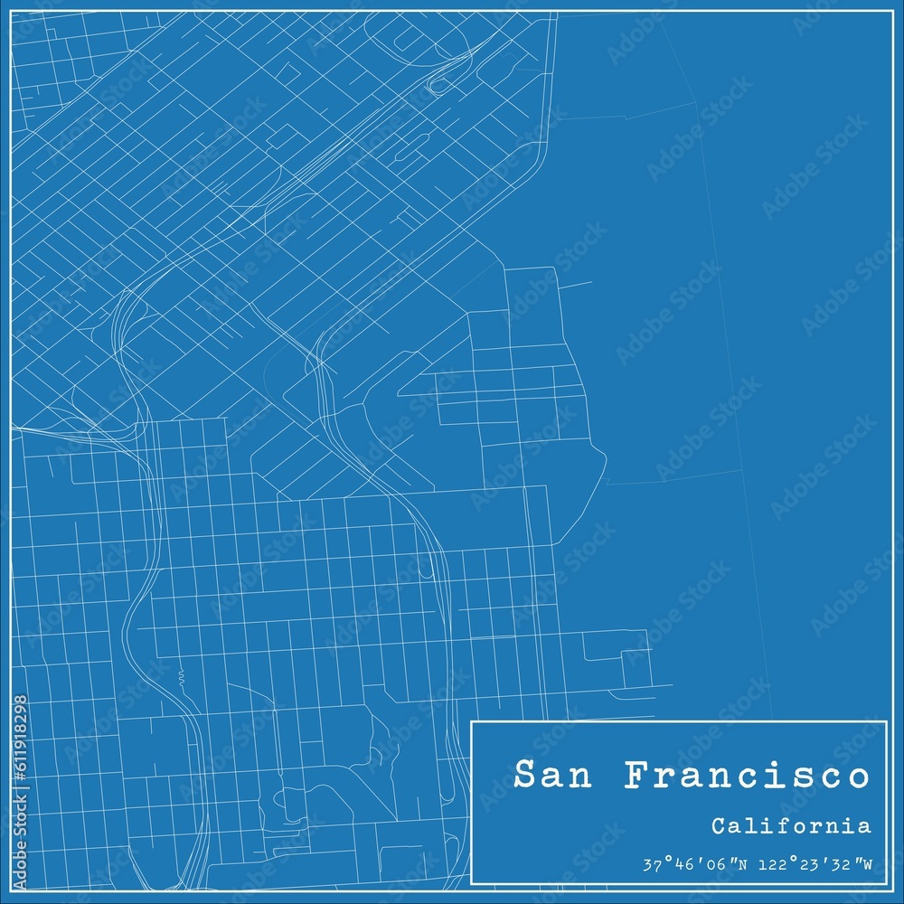 Fototapeta premium Blueprint US city map of San Francisco, California.