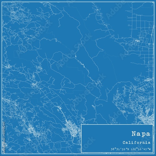 Blueprint US city map of Napa, California.