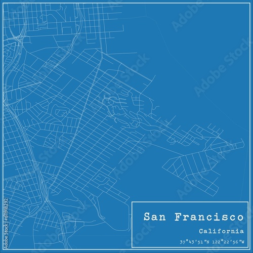 Photography Blueprint US city map of San Francisco, California.