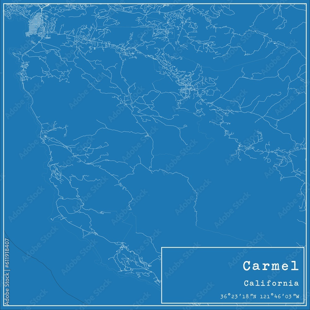 Blueprint US city map of Carmel, California.