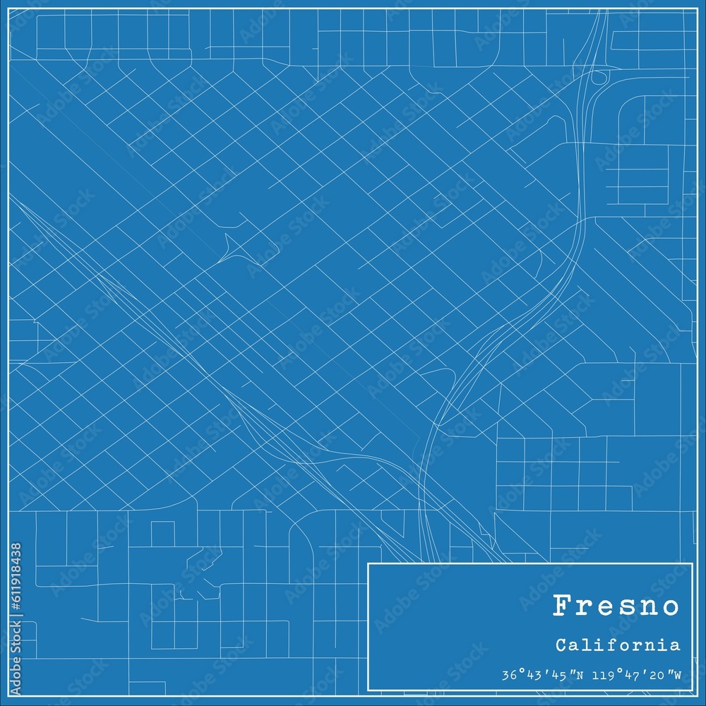 Blueprint US city map of Fresno, California. Blueprint US city map of Fresno, California.