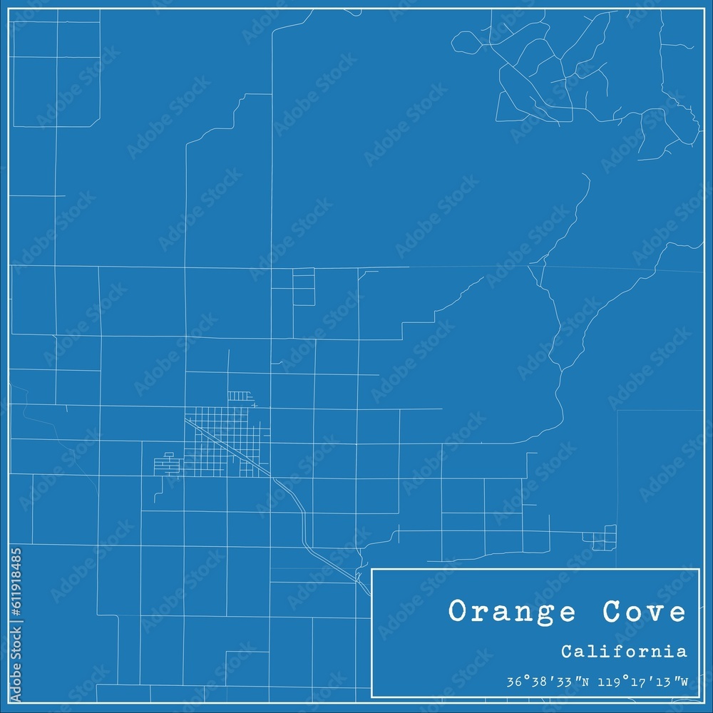 Blueprint US city map of Orange Cove, California.