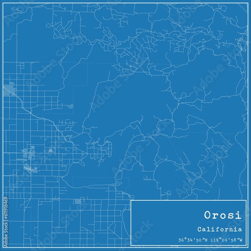 Blueprint US city map of Orosi, California. photo