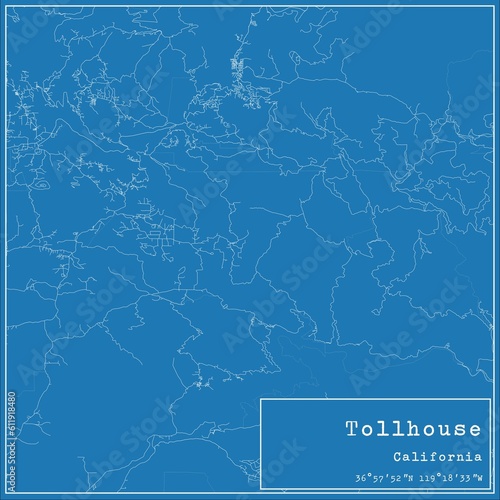 Blueprint US city map of Tollhouse, California.
