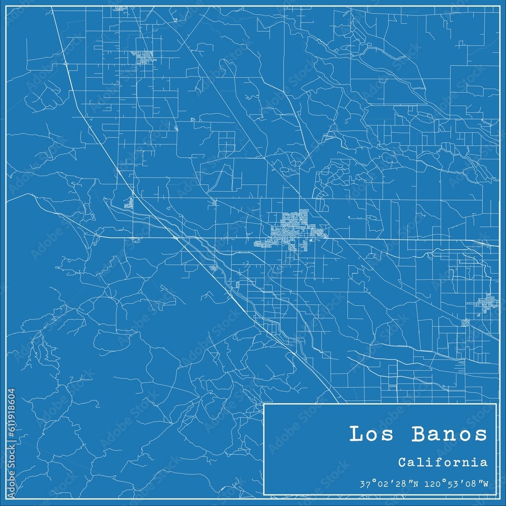 Blueprint US city map of Los Banos, California.