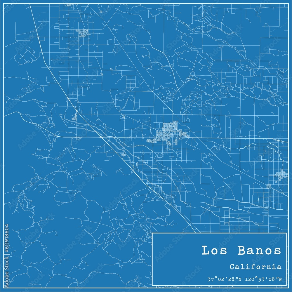 Blueprint US city map of Los Banos, California. Stock Illustration