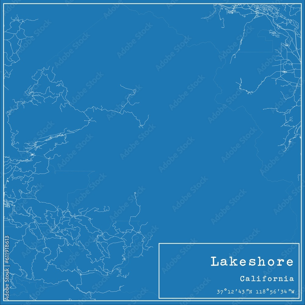 Blueprint US city map of Lakeshore, California.