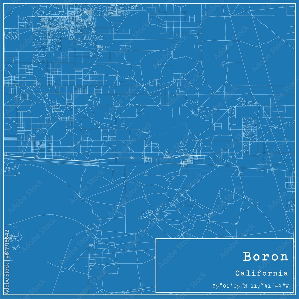 Blueprint US city map of Boron, California.