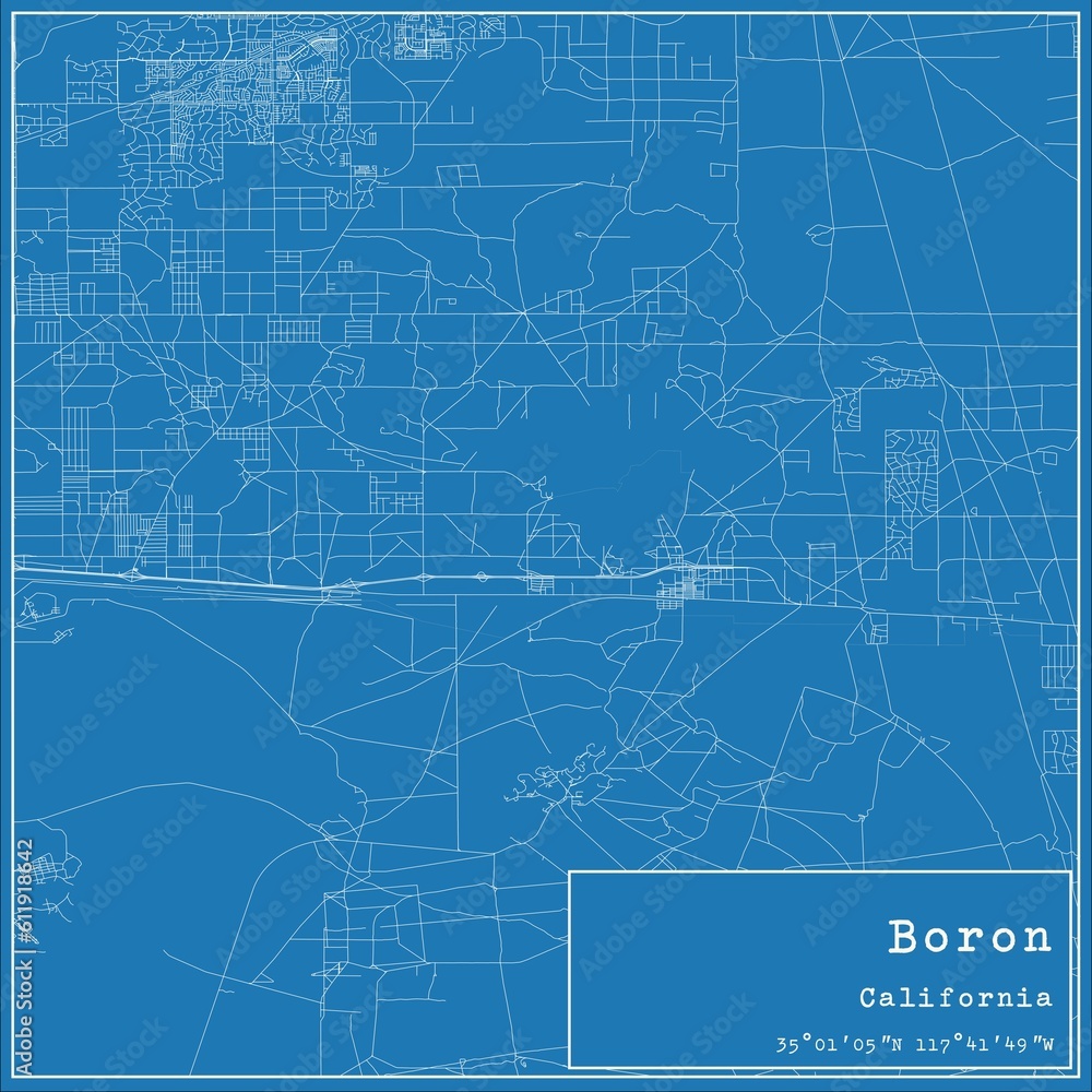 Blueprint US city map of Boron, California. Blueprint US city map of Boron, California.