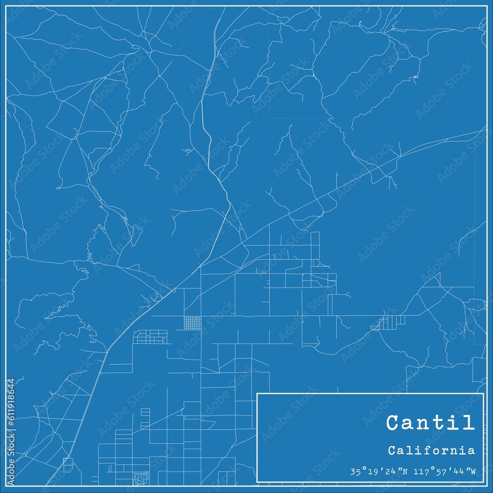 Blueprint US city map of Cantil, California.