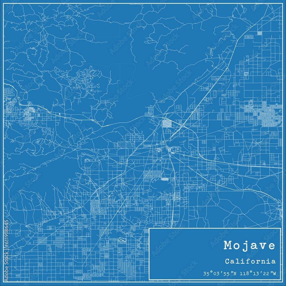Blueprint US city map of Mojave, California.