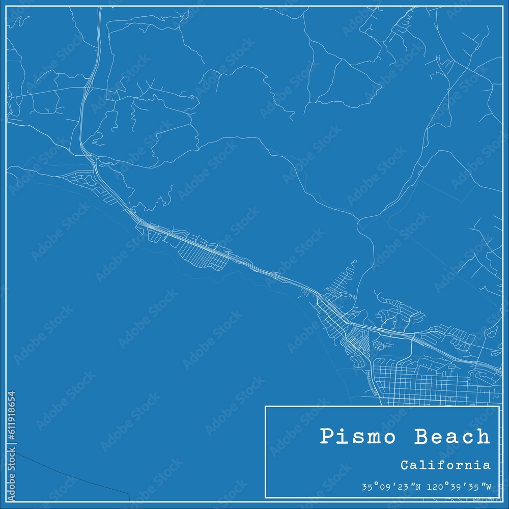 Blueprint US city map of Pismo Beach, California. Blueprint US city map of Pismo Beach, California.