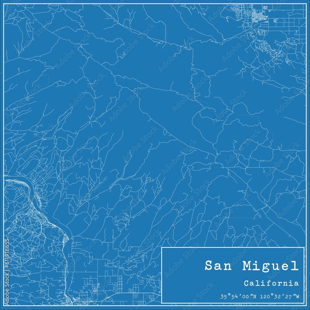 Naklejka premium Blueprint US city map of San Miguel, California.