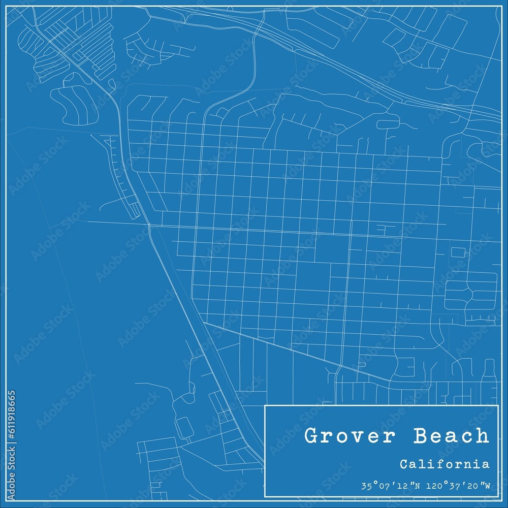Fototapeta premium Blueprint US city map of Grover Beach, California.