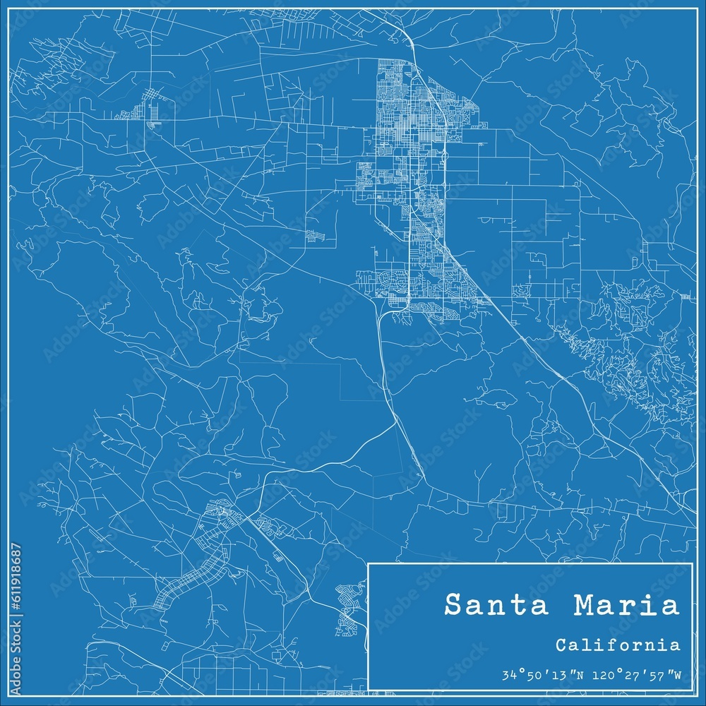 Blueprint US city map of Santa Maria, California. - obrazy, fototapety, plakaty 