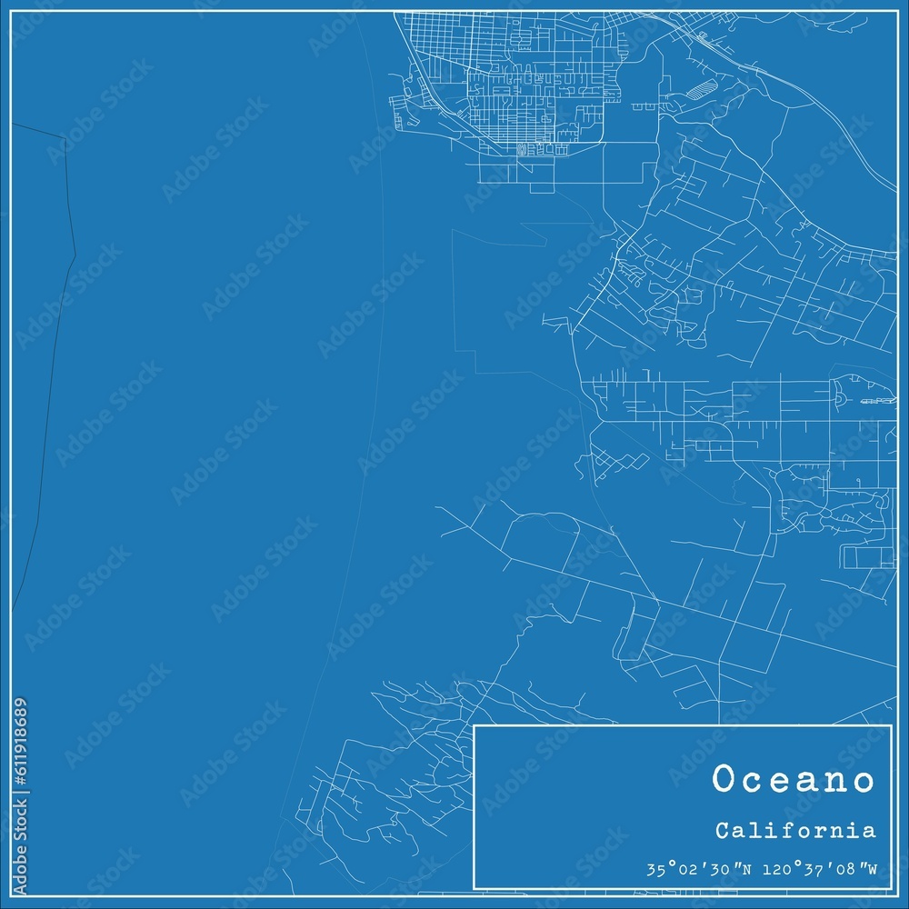 Blueprint US city map of Oceano, California.