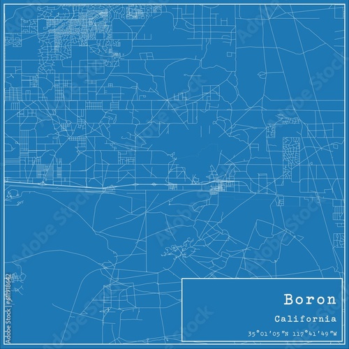Blueprint US city map of Boron, California.