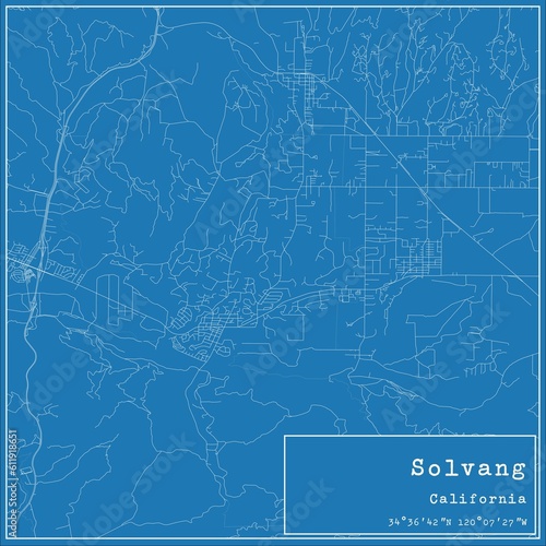 Blueprint US city map of Solvang, California.