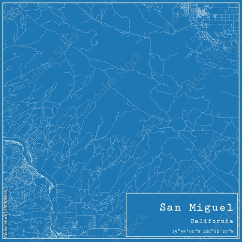 Blueprint US city map of San Miguel, California.